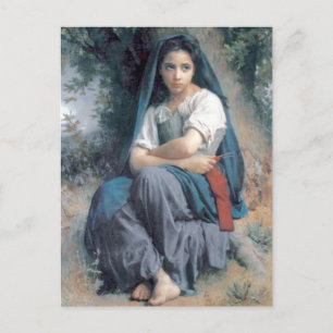 Postal Bouguereau - La Petite Tricoteuse