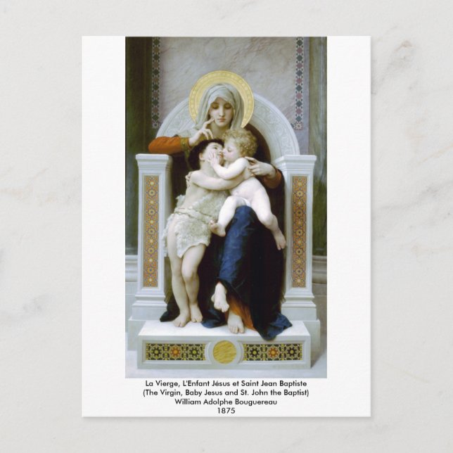 Postal Bouguereau - La Vierge, L'Enfant Jésus y Saint Je (Anverso)
