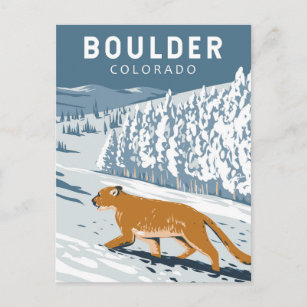 Postal Boulder Colorado Cougar Retro Viaje Arte Vintage