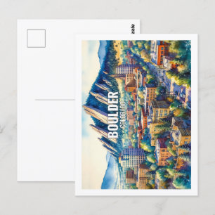 Postal Boulder Colorado Famous Travel Places acuarela