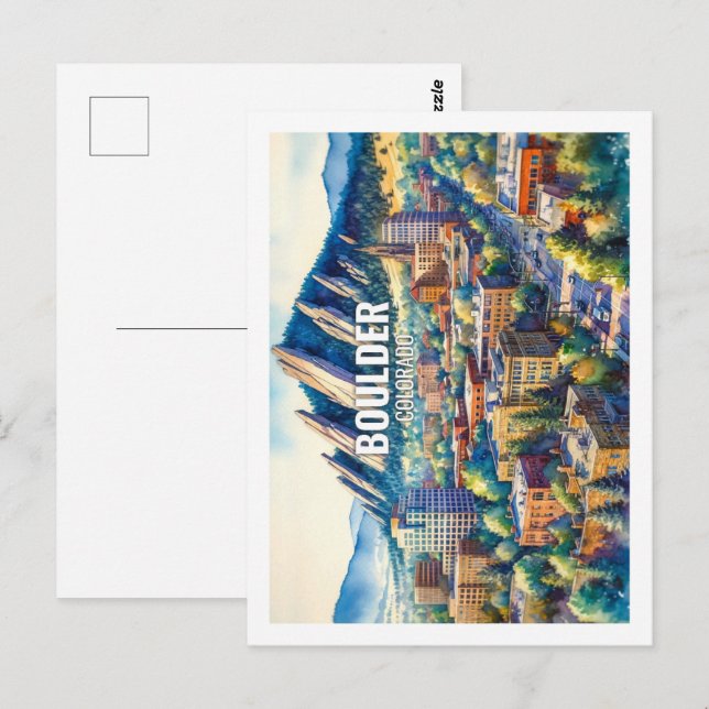 Postal Boulder Colorado Famous Travel Places acuarela (Anverso / Reverso)