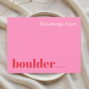 Postal Boulder Colorado tipográfico rosa