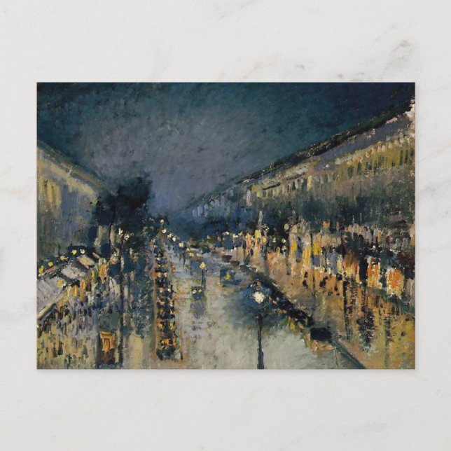 Postal Boulevarde Montmartre de noche ~ Camille Pissarro (Anverso)