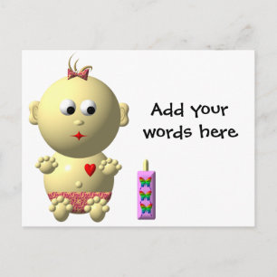Postal Bouncing Baby Girl with Heart and 1 Bottle