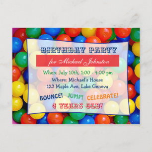 Postal Bouncy Balls invitan a fiesta de cumpleaños de un 