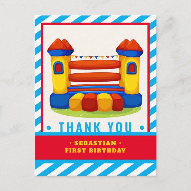 Postal Bouncy house cumpleaños fiesta de agradecimiento (Anverso)