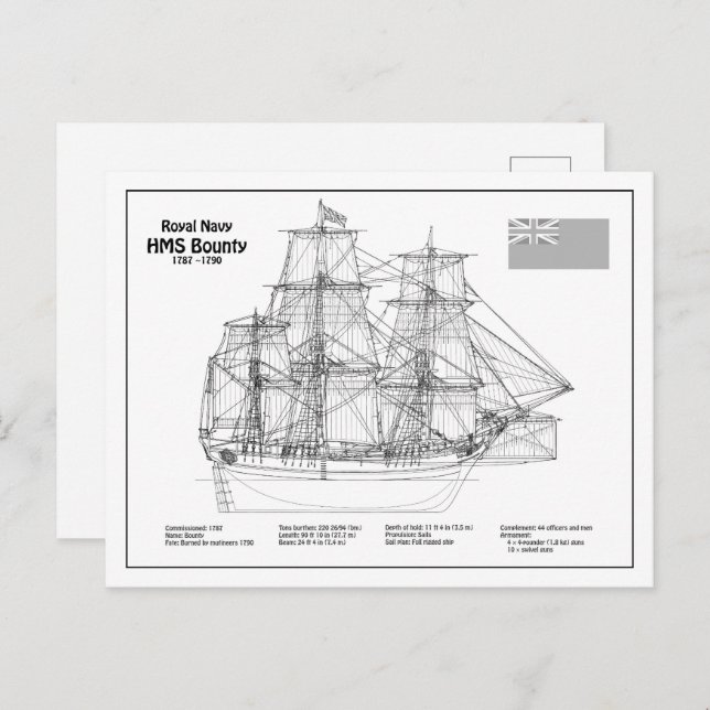 Postal Bounty HMS - Planes de Blueprint para buques BD (Anverso / Reverso)
