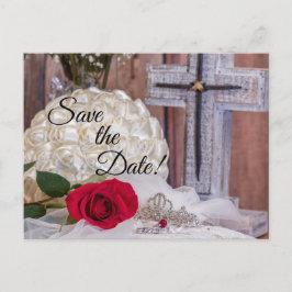 Postal Bouquet 5571-Boda, Rings, Rosa Roja, Cruz