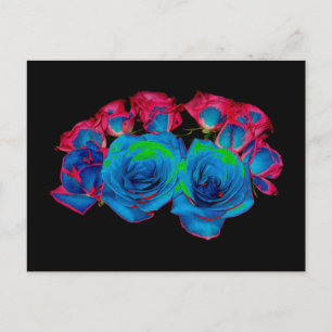 Postal Bouquet azul, rosa y verde (efecto solarizado)