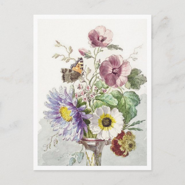 Postal Bouquet de flores con pintura de mariposas (Anverso)