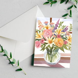 Postal Bouquet de flores de primavera Acuarela floral d