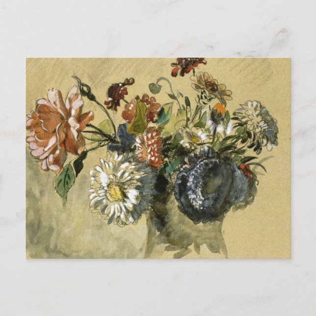 Postal Bouquet de flores por Eugene Delacroix Postcard (Anverso)