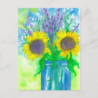 Postal Bouquet de girasoles acuarelas
