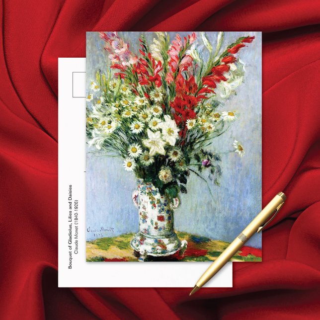 Postal Bouquet de Gladiolus Lilies Daisies Claude Monet (Subido por el creador)