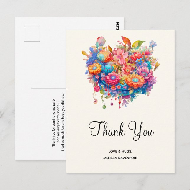 Postal Bouquet de las flores de verano Boho sinmusical (Anverso / Reverso)