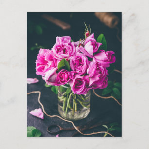Postal Bouquet de pequeños rosas de jardín rosados