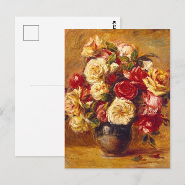 Postal Bouquet de rosas, Auguste Renoir (Anverso / Reverso)