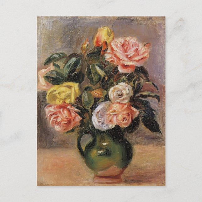 Postal Bouquet de Rosas por Pierre-Auguste Renoir (Anverso)