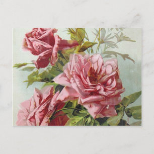 Postal Bouquet de rosas rosadas vintage