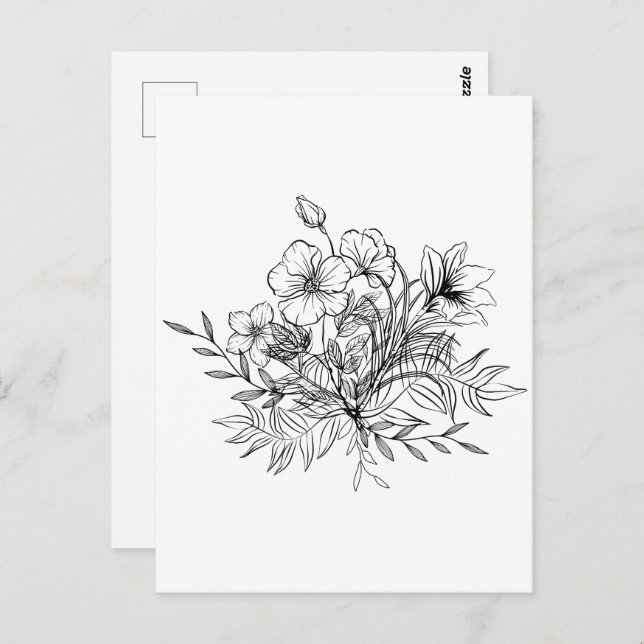 Postal Bouquet floral minimalista (Anverso / Reverso)