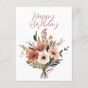 Postal Bouquet Flowers Nombre personalizado Feliz cumplea
