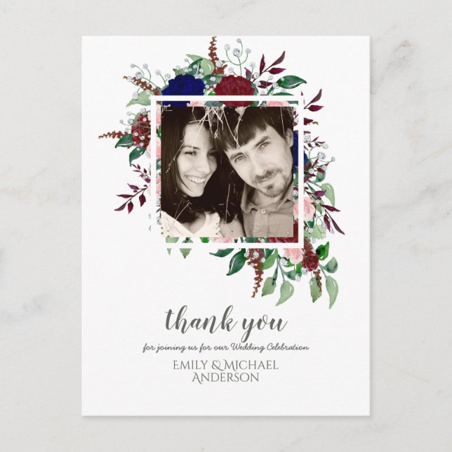 Postal Bouquet Marsala Blue Pink Flowers (Anverso)