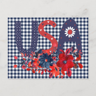 Postal Bouquet patriótico rojo blanco y azul de los Estad