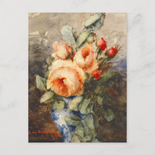 Postal Bouquet vintage de rosas en un jarrón