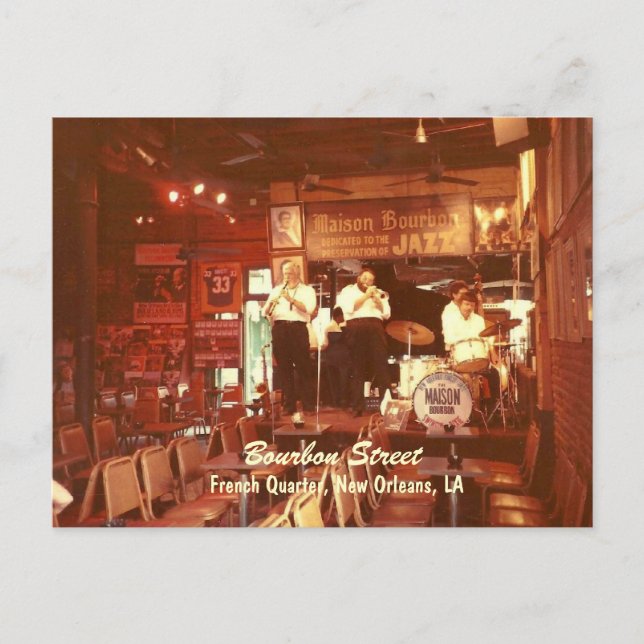 Postal Bourbon Street Jazz New Orleans, Postcard (Anverso)