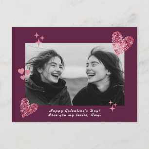 Postal Bow Hearts Galentine's Day Personalizado Photo & T