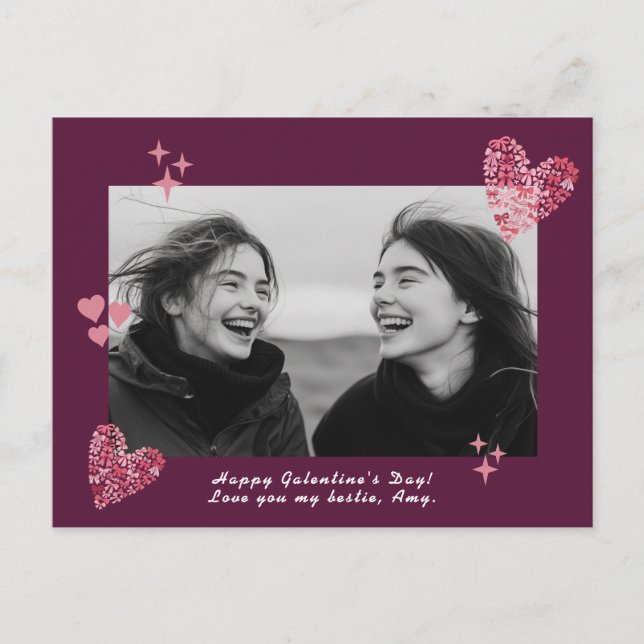 Postal Bow Hearts Galentine's Day Personalizado Photo & T (Anverso)