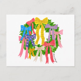 Postal Bow Merry And Bright Navidad 
