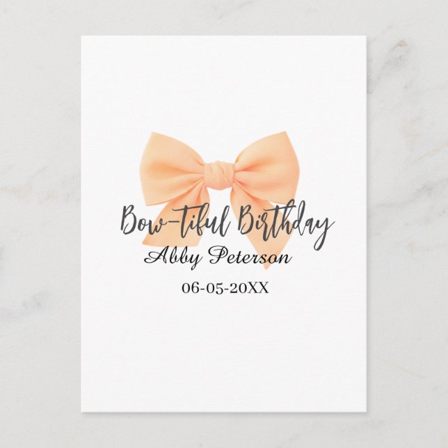 Postal Bow-tiful birthday orange bow name date simple pas (Anverso)