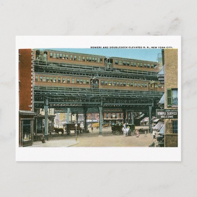 Postal Bowery y Doubledeck Elevado R.R., NYC (Anverso)