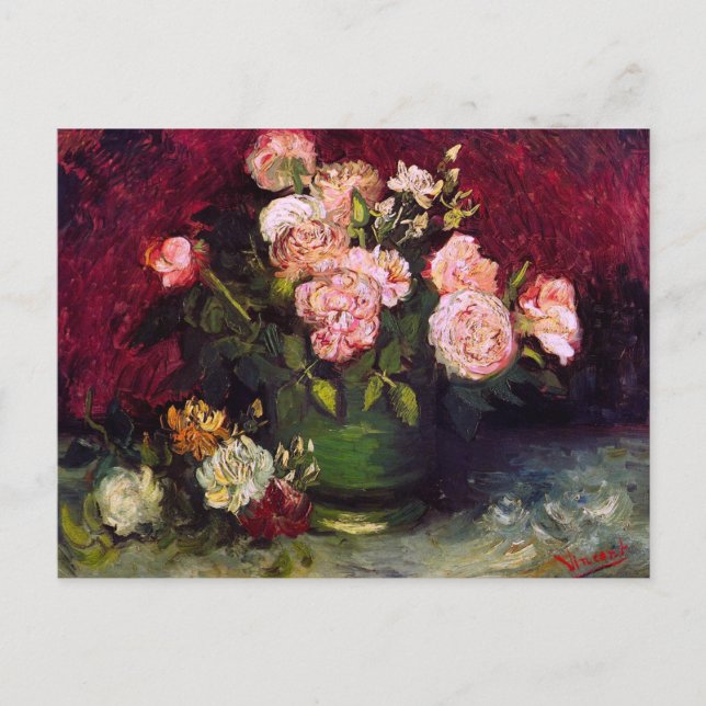 Postal Bowl con peonies y Rosas Van Gogh Bella Artes (Anverso)