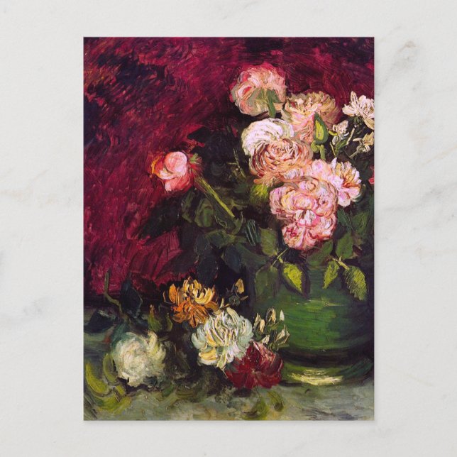 Postal Bowl con peonies y Rosas Van Gogh Bella Artes (Anverso)