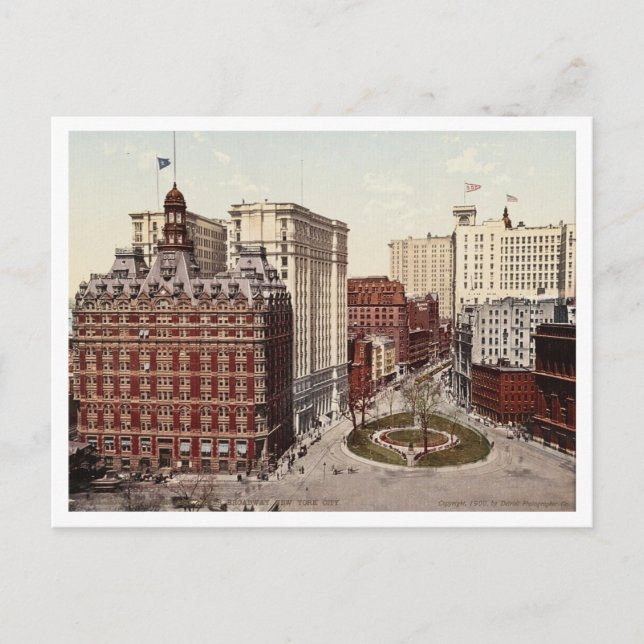 Postal Bowling Green Lower Broadway NYC c1900 Antiguo (Anverso)