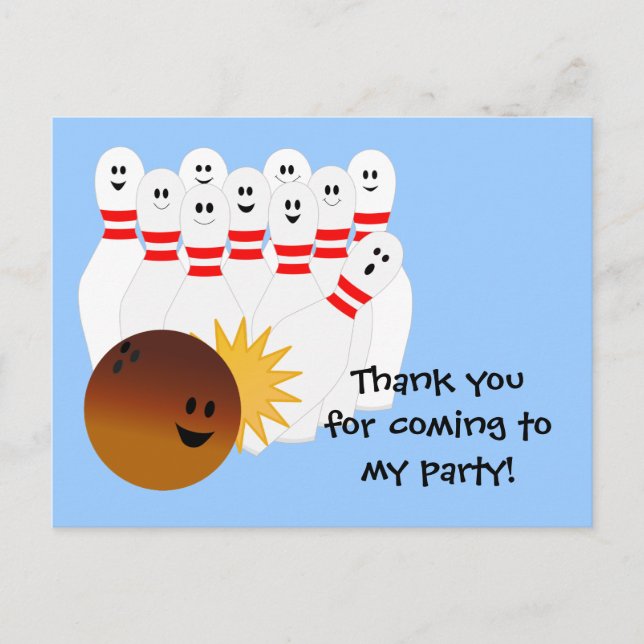 Postal Bowling Party Thank You Postcard (Anverso)