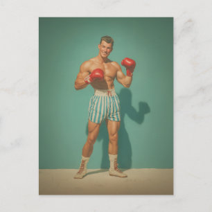 Postal Boxeador Antiguo con Shorts a Rayas