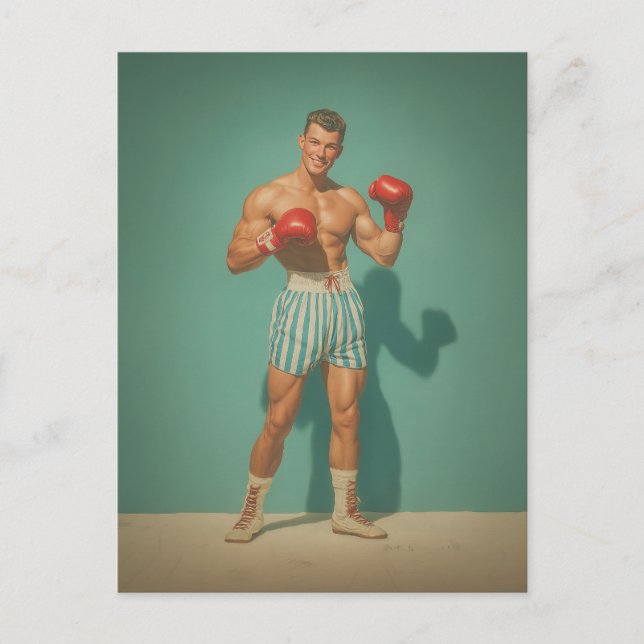 Postal Boxeador Antiguo con Shorts a Rayas (Anverso)
