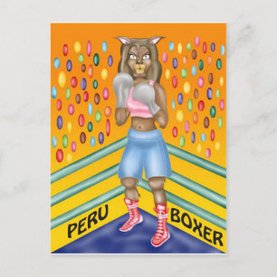 Postal Boxeador peruano, diseño de caracteres alpaca