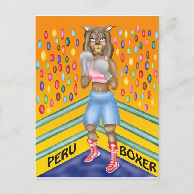Postal Boxeador peruano, diseño de caracteres alpaca (Anverso)