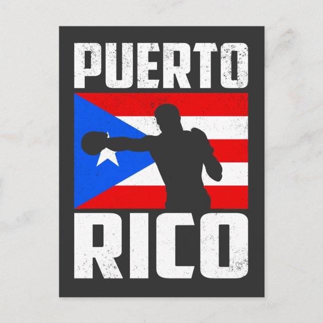 Postal Boxeo con bandera de Puerto Rico retro vintage (Anverso)