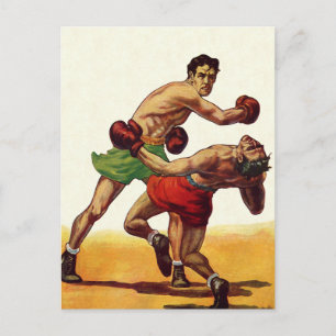 Postal Boxeo deportivo vintage, boxeadores en lucha