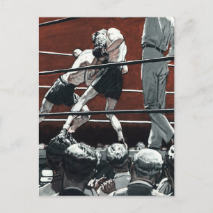 Postal Boxeo deportivo vintage, boxeadores luchan en el a