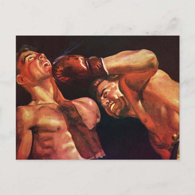Postal Boxeo Deportivo Vintage, boxeadores luchando (Anverso)