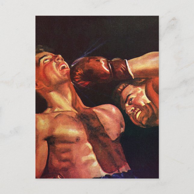 Postal Boxeo Deportivo Vintage, boxeadores luchando (Anverso)