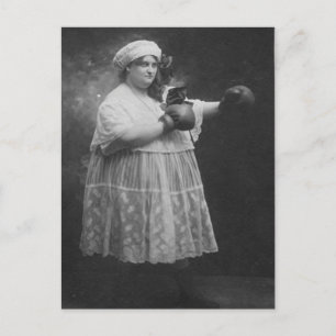 Postal Boxeo divertido de mujeres gordas