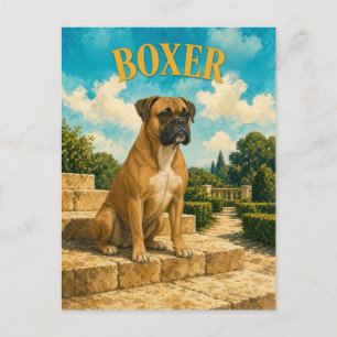 Postal Bóxer, Arte de Perro con Acuarela Vintage