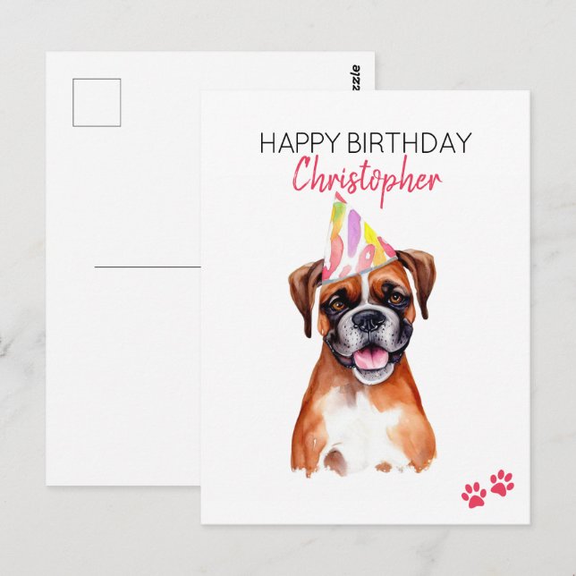 Postal Boxer Dog Personalizado Feliz Cumpleaños (Anverso / Reverso)